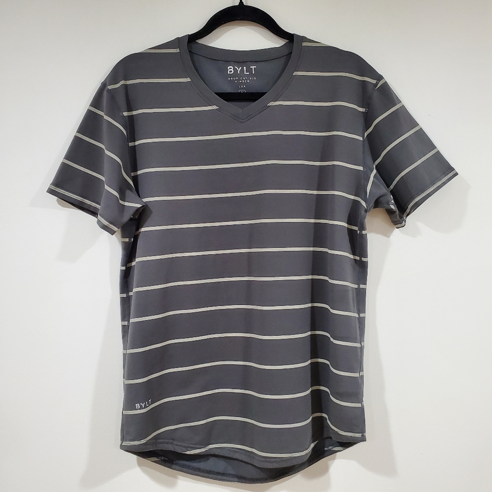 Bylt Drop Cut Lux V-neck Striped Shirt Men's Size M
